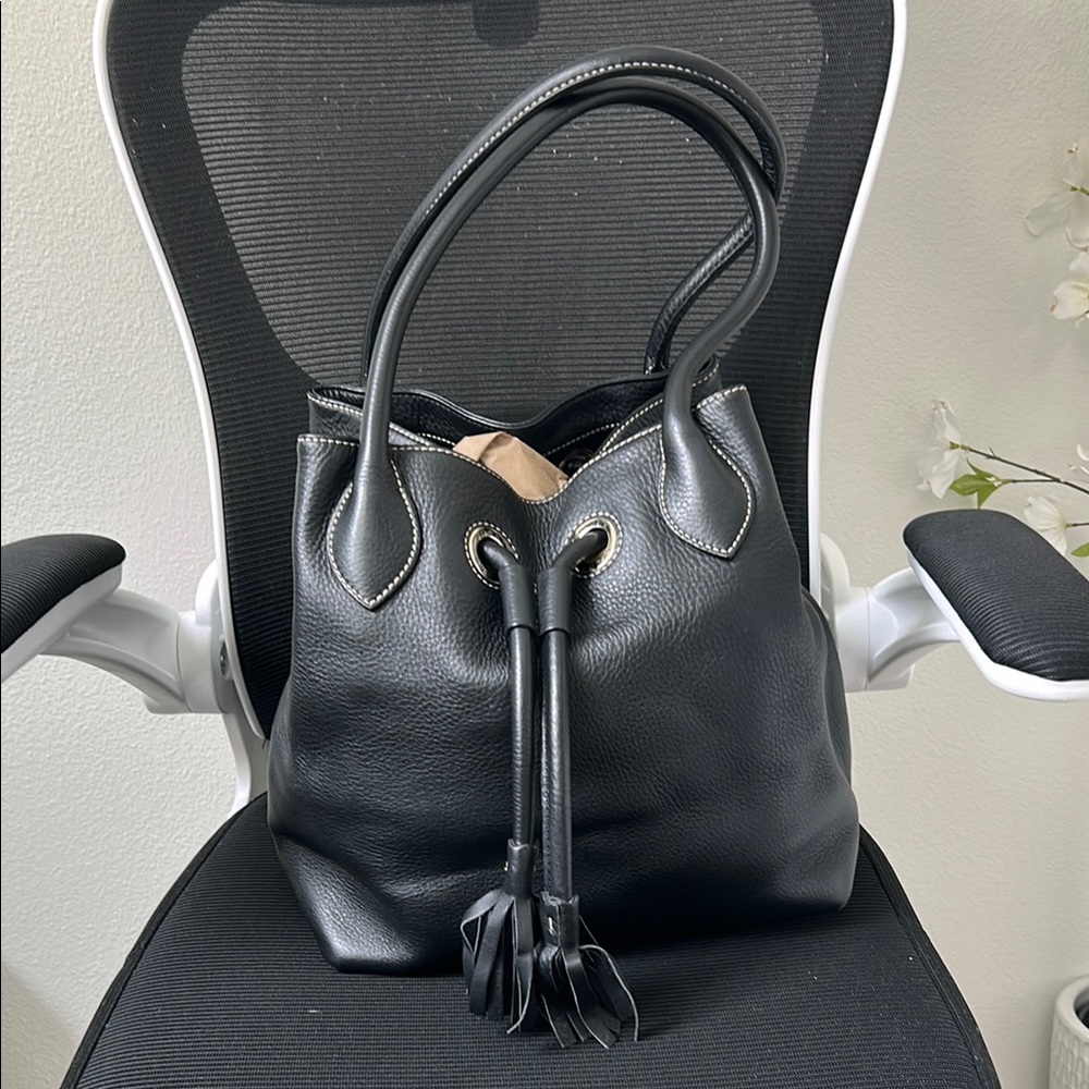 Dooney & Bourke Adjustable Tassel Elegant Black Genuine Leather Tote Bag